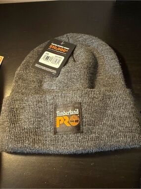 Timberland PRO Gray Knit Cuffed Beanie with Orange Logo Patch